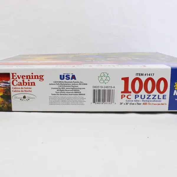 White Mountain Evening Cabin Jigsaw Puzzle #1417, 1000 Pcs., Complete