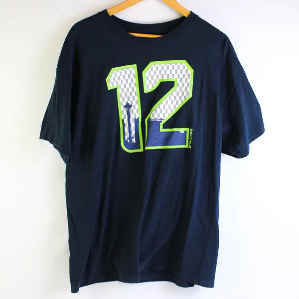 Point Sportswear Blue "12" Printed Seattle Seahawks Short Sleeve T-Shirt Mens XL