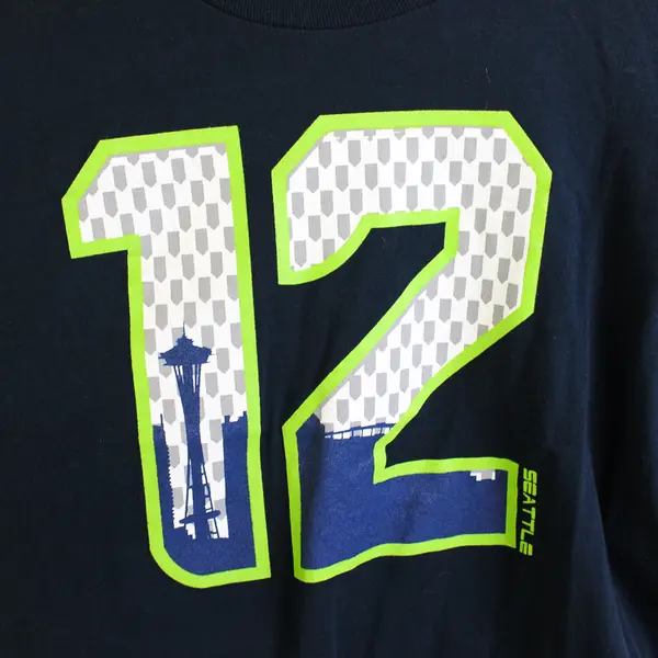 Point Sportswear Blue "12" Printed Seattle Seahawks Short Sleeve T-Shirt Mens XL