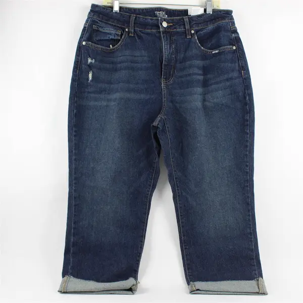 NWT Time and Tru Jeans Womens 16 High Rise Distressed Raw Hem Denim Jeans