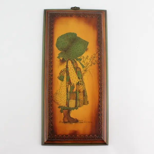 Vintage 1970’s Holly Hobbie Decoupage Wood Art Wall Plaque  13.5"