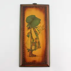 Vintage 1970’s Holly Hobbie Decoupage Wood Art Wall Plaque  13.5"