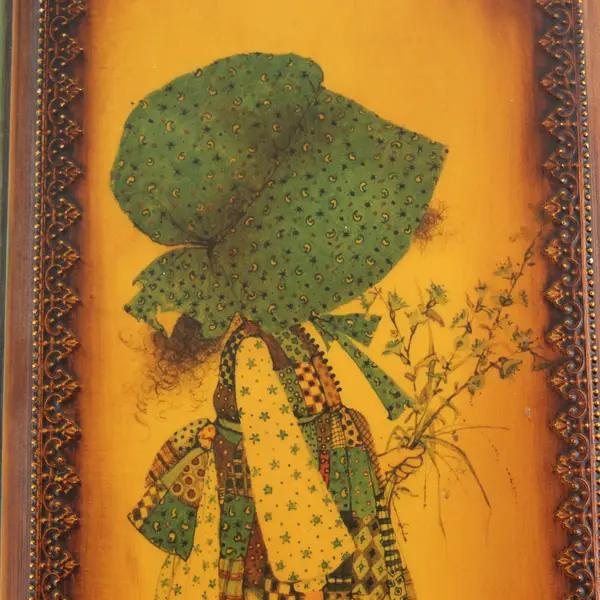 Vintage 1970’s Holly Hobbie Decoupage Wood Art Wall Plaque  13.5"