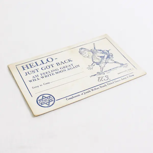 Hello Just Got Back Jewish Welfare US Army Navy Board Postcard 1919 WWI