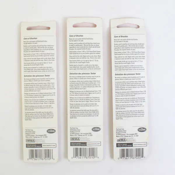Lot of 3 Testors Paint Brushes, 2 Flat & 1 Pointed Tip, New