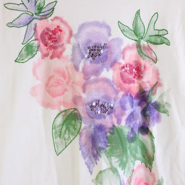 Laura Scott White Floral Short Sleeve T-Shirt 100% Cotton Women's Size XL