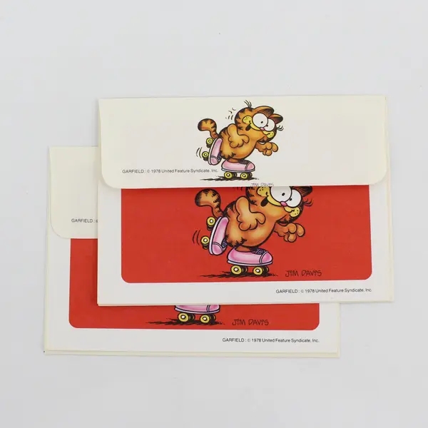 Set of 2 VTG 1978 Regency Notecards with Envelopes Skating Garfield