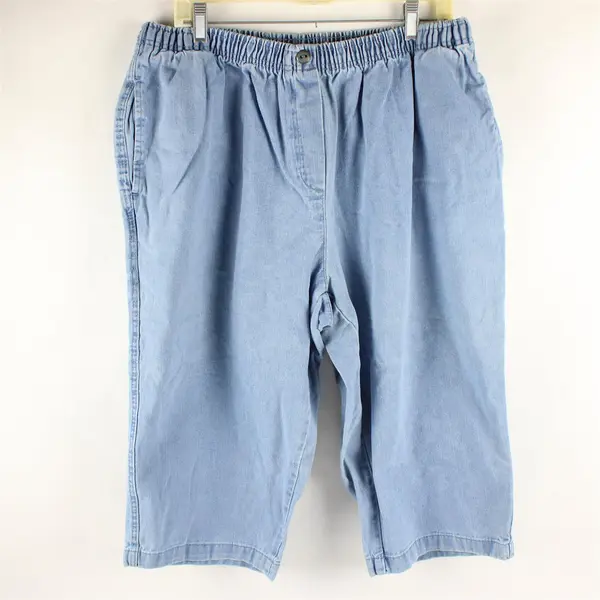 Woman Within Women's 20W Petite Light Wash Denim Elastic Waist Pull On Capris