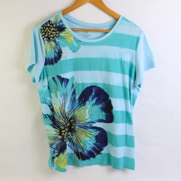 White Stag Blue Floral Pattern Short Sleeve T-Shirt Women's Size XL