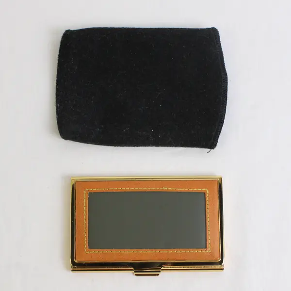 NWOT Unbranded Gold-Toned Metal and Brown Leather Hinged Cigarette Case