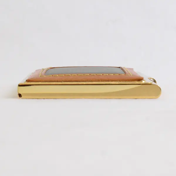 NWOT Unbranded Gold-Toned Metal and Brown Leather Hinged Cigarette Case