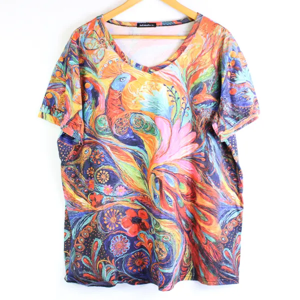 Just Fashion Now Multicolor Abstract Pattern Short Sleeve T-Shirt Womens Size XL
