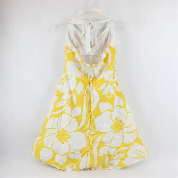 Y2K City Triangles Women's 7 Yellow & White Floral Halter Tie Neck Dress