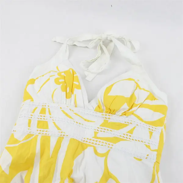 Y2K City Triangles Women's 7 Yellow & White Floral Halter Tie Neck Dress