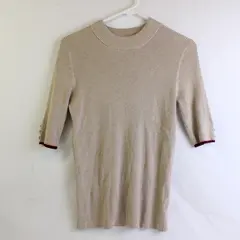 Retrology Women's L Beige Mock Neck Tight Knit Half Sleeve Shirt