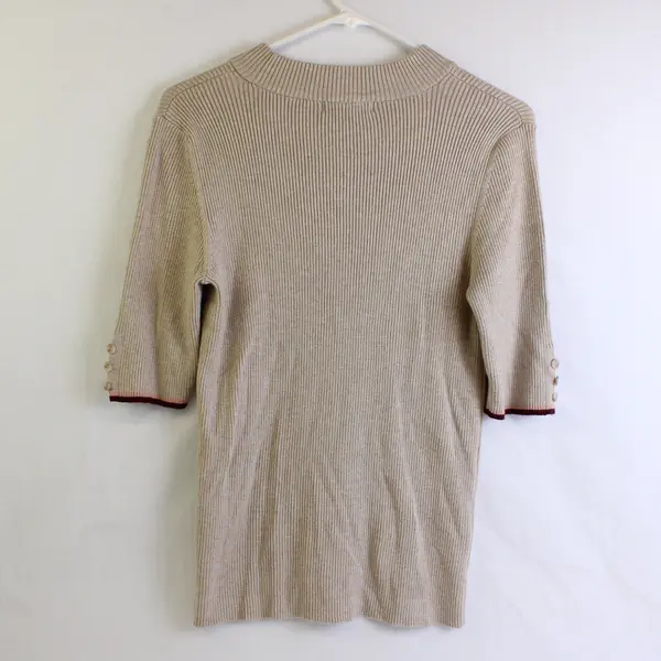 Retrology Women's L Beige Mock Neck Tight Knit Half Sleeve Shirt