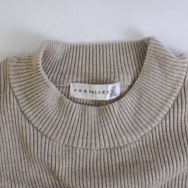 Retrology Women's L Beige Mock Neck Tight Knit Half Sleeve Shirt