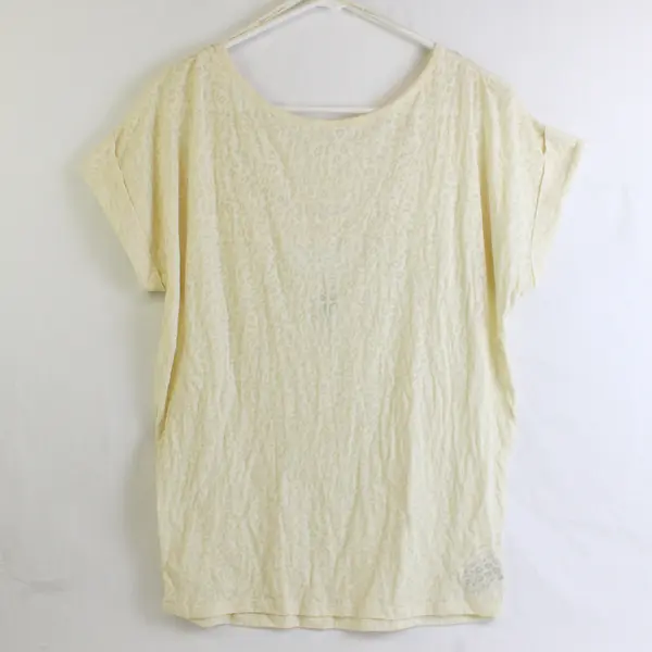 Jessica Simpson Women's S Light Yellow Cutout Back Sheer Cheetah Print Top