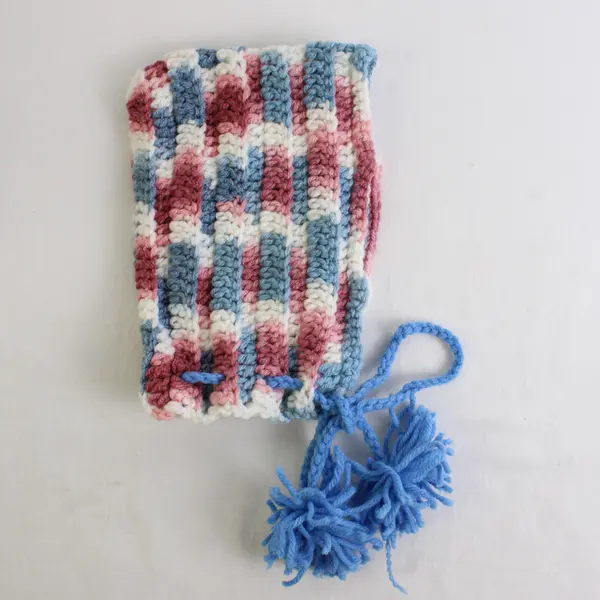 Handmade Pink Blue and White Knit Hood Hat Kids' Medium