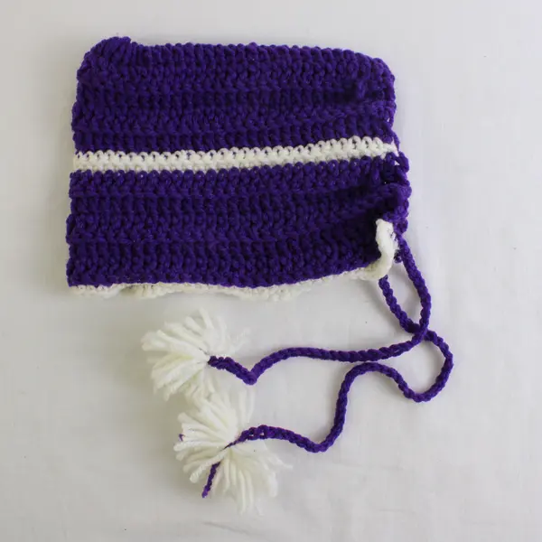 Handmade Purple and White Knit Hood Hat Kids' Medium