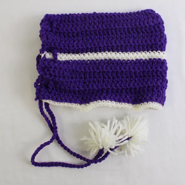 Handmade Purple and White Knit Hood Hat Kids' Medium