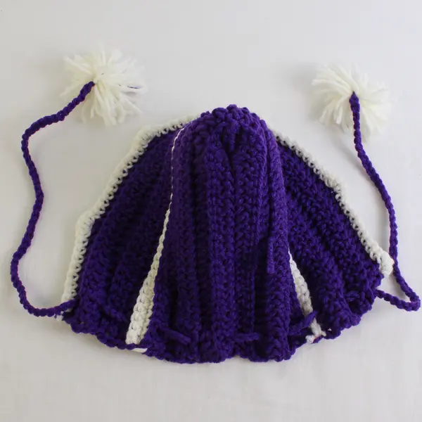 Handmade Purple and White Knit Hood Hat Kids' Medium