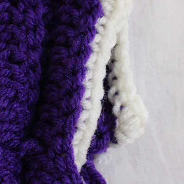 Handmade Purple and White Knit Hood Hat Kids' Medium