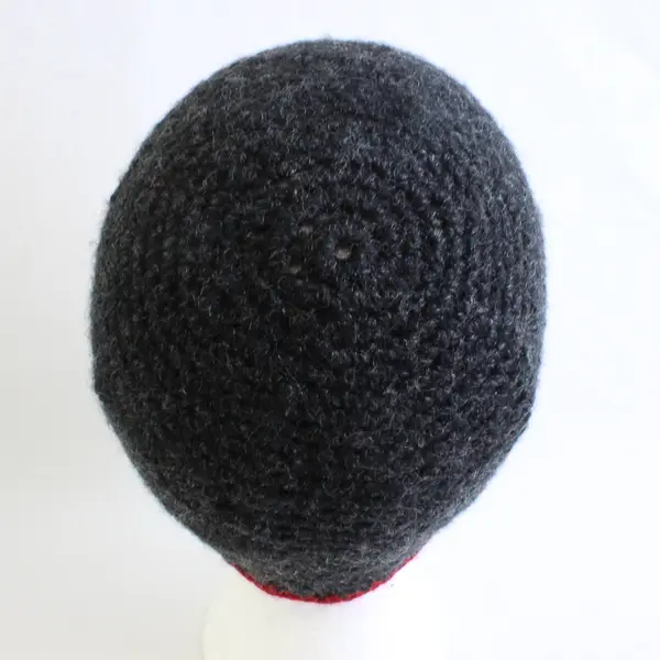 Women's Handmade Charcoal Gray and Red Knit Beanie Cap