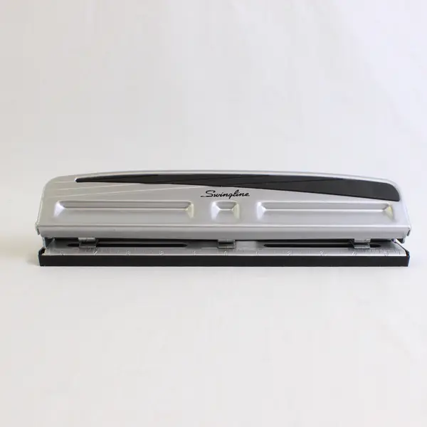 Swingline Silver/Black Desktop Adjustable 3 Hole Paper Punch 12" Long