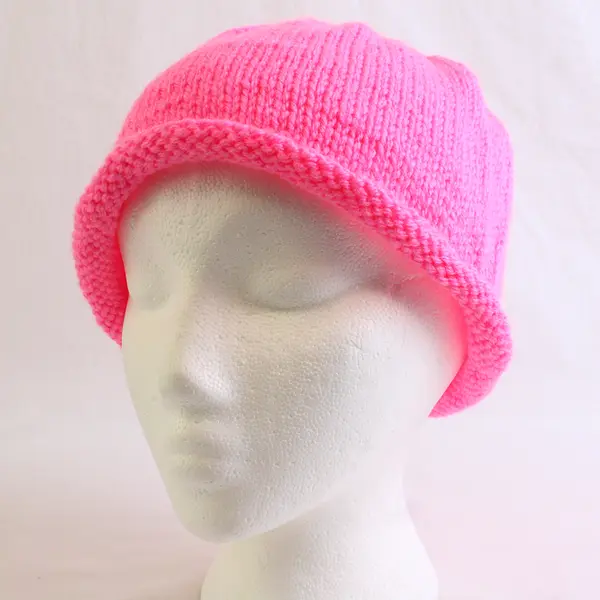 Women's Handmade Bubblegum Pink Knit Beanie Cap