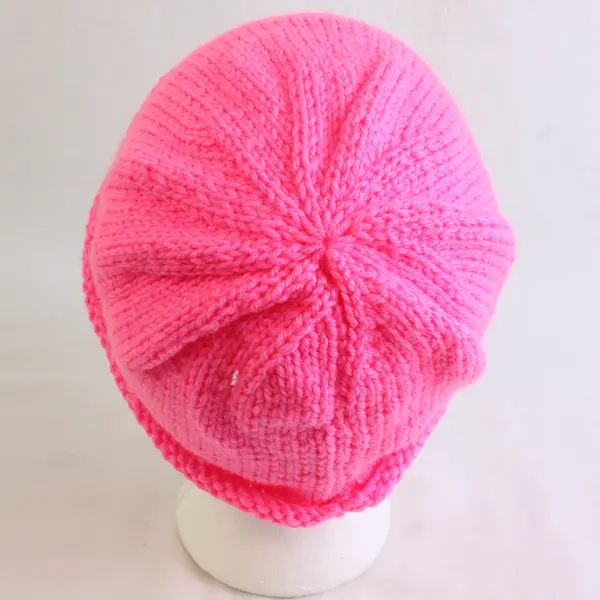 Women's Handmade Bubblegum Pink Knit Beanie Cap