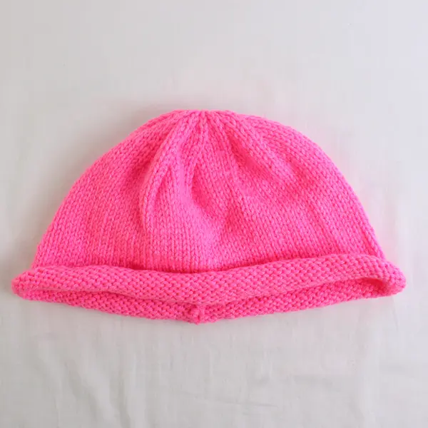 Women's Handmade Bubblegum Pink Knit Beanie Cap