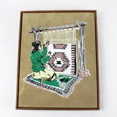 Vintage Navajo Sand-Style Loom Weaving Framed Art 14.5x11.75 Southwest