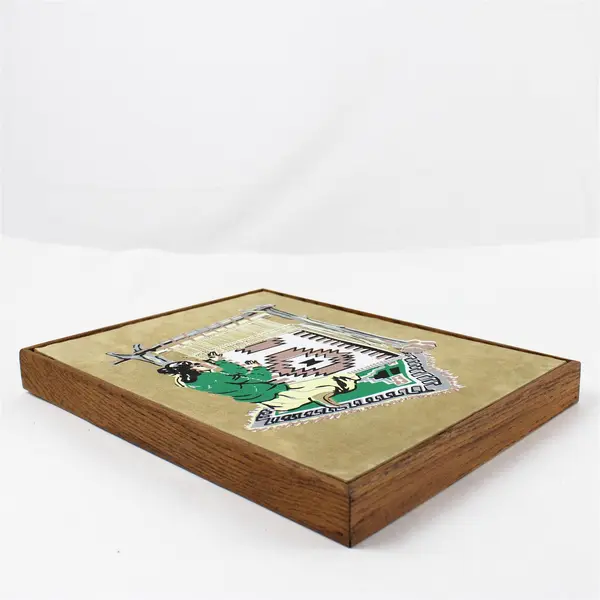 Vintage Navajo Sand-Style Loom Weaving Framed Art 14.5x11.75 Southwest