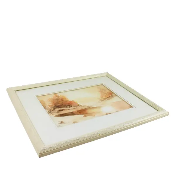 Original Framed Watercolor Pond Scene on Paper 18x22 Ready to Hang