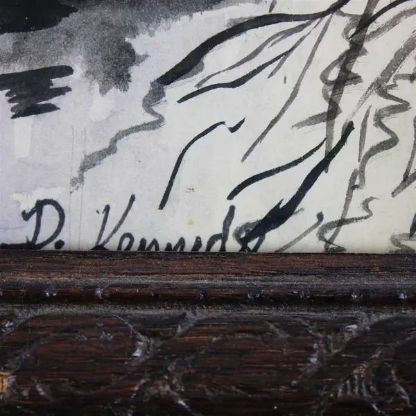 Framed Watercolor Original Bridge Scene by D. Kennedy 