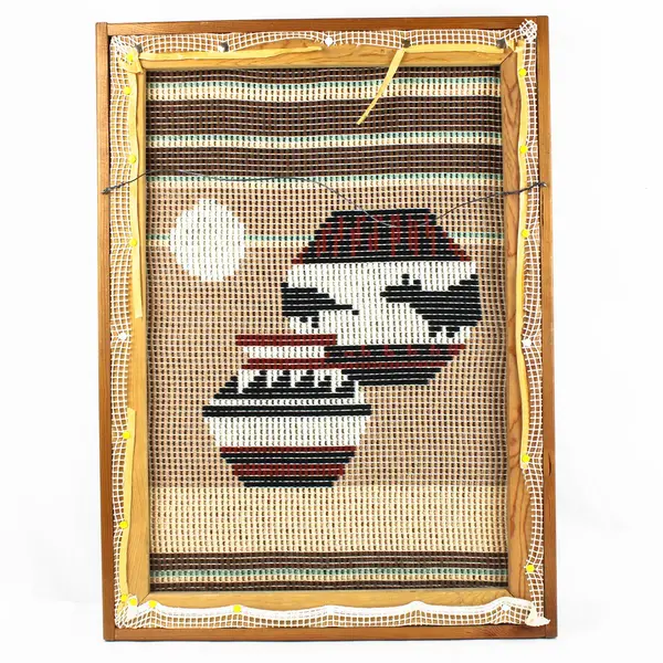 Vintage Southwestern Pottery Scene  Latch Hook Framed 30x21