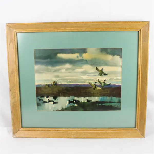 Roy M. Mason 3 Mallards Watercolor Print 23x27 Used Artwork