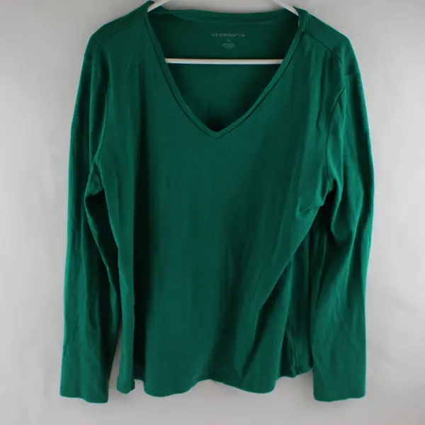 Liz Claiborne Solid Green Color Long Sleeve T-Shirt 100% Cotton Women's Size XL
