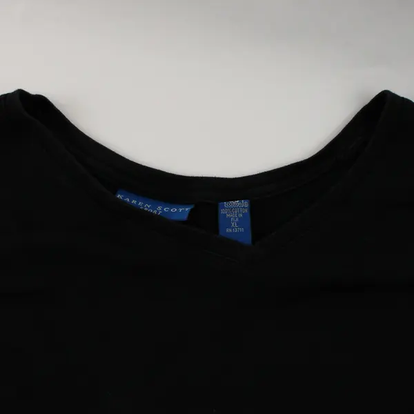 Karen Scott Solid Black Color Short Sleeve T-Shirt 100% Cotton Women's Size XL