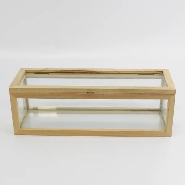 Kikkerland Glass And Wood Storage Box for Dolls or Collectibles 4" x 12"
