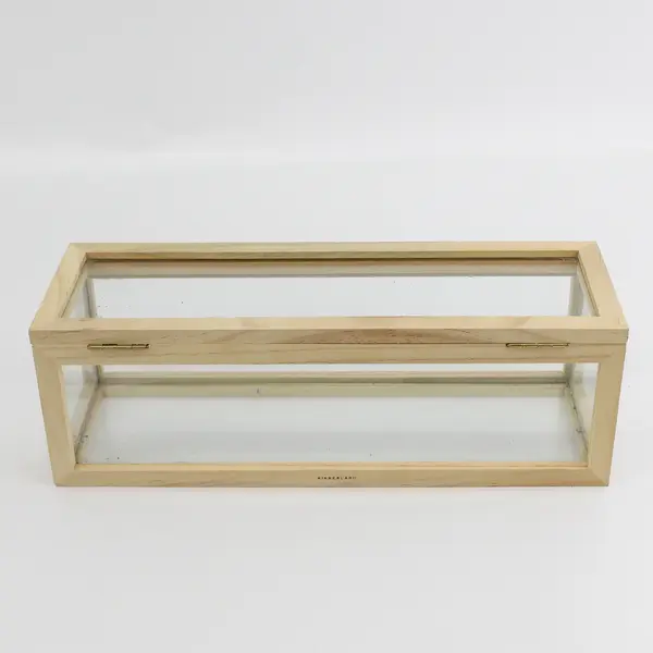Kikkerland Glass And Wood Storage Box for Dolls or Collectibles 4" x 12"