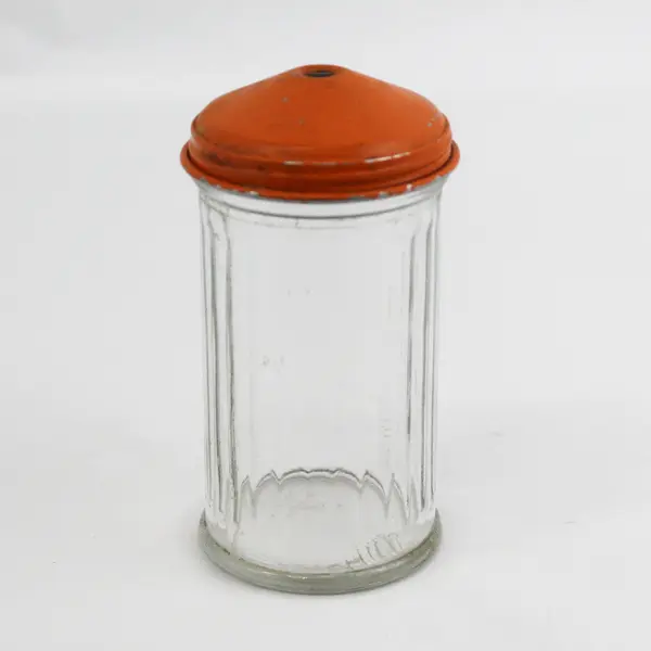 Vtg Clear Glass Gemco Restaurant Sugar Dispenser Jar With Screw On Orange Lid