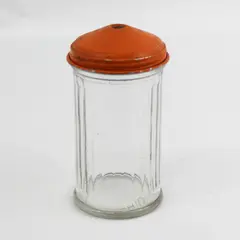 Vtg Clear Glass Gemco Restaurant Sugar Dispenser Jar With Screw On Orange Lid
