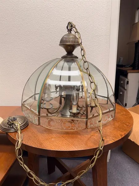 Vintage Floral Etched Glass Chain Link Chandelier UNTESTED- Local Pickup Only