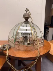 Vintage Floral Etched Glass Chain Link Chandelier UNTESTED- Local Pickup Only