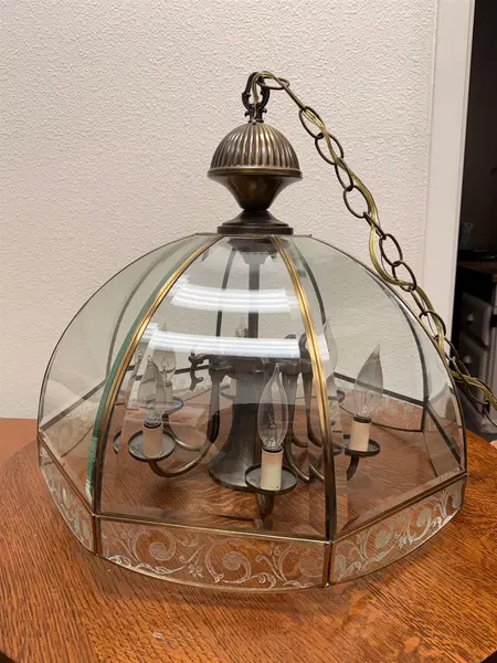 Vintage Floral Etched Glass Chain Link Chandelier UNTESTED- Local Pickup Only