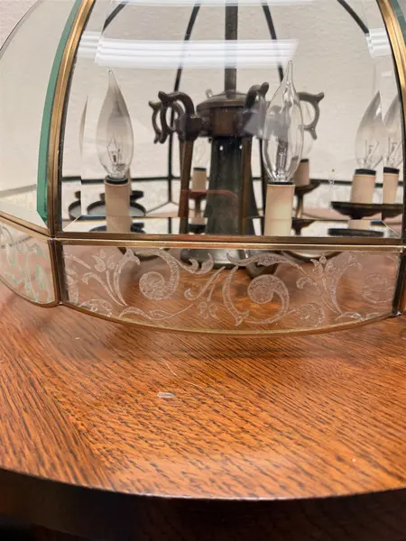 Vintage Floral Etched Glass Chain Link Chandelier UNTESTED- Local Pickup Only