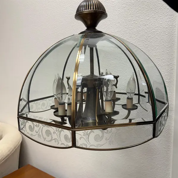 Vintage Floral Etched Glass Chain Link Chandelier UNTESTED- Local Pickup Only