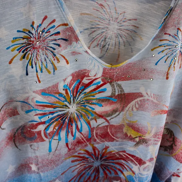 I.D.Diffusion Blue/White/Red Fireworks Pattern Short Sleeve T-Shirt Women's XL
